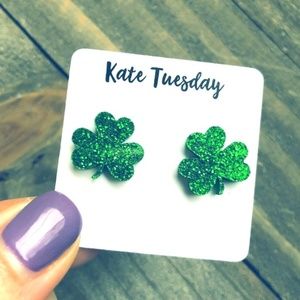 2PACK St Patties Day! Clover Glitter Earrings